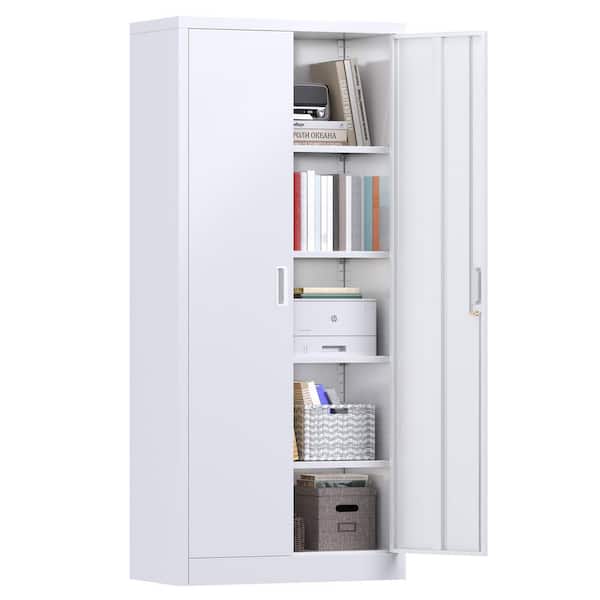 31.5 in. W x 71 in. H x 16 in. D Metal Garage Storage Freestanding Cabinet with 4 Adjustable shelves in White