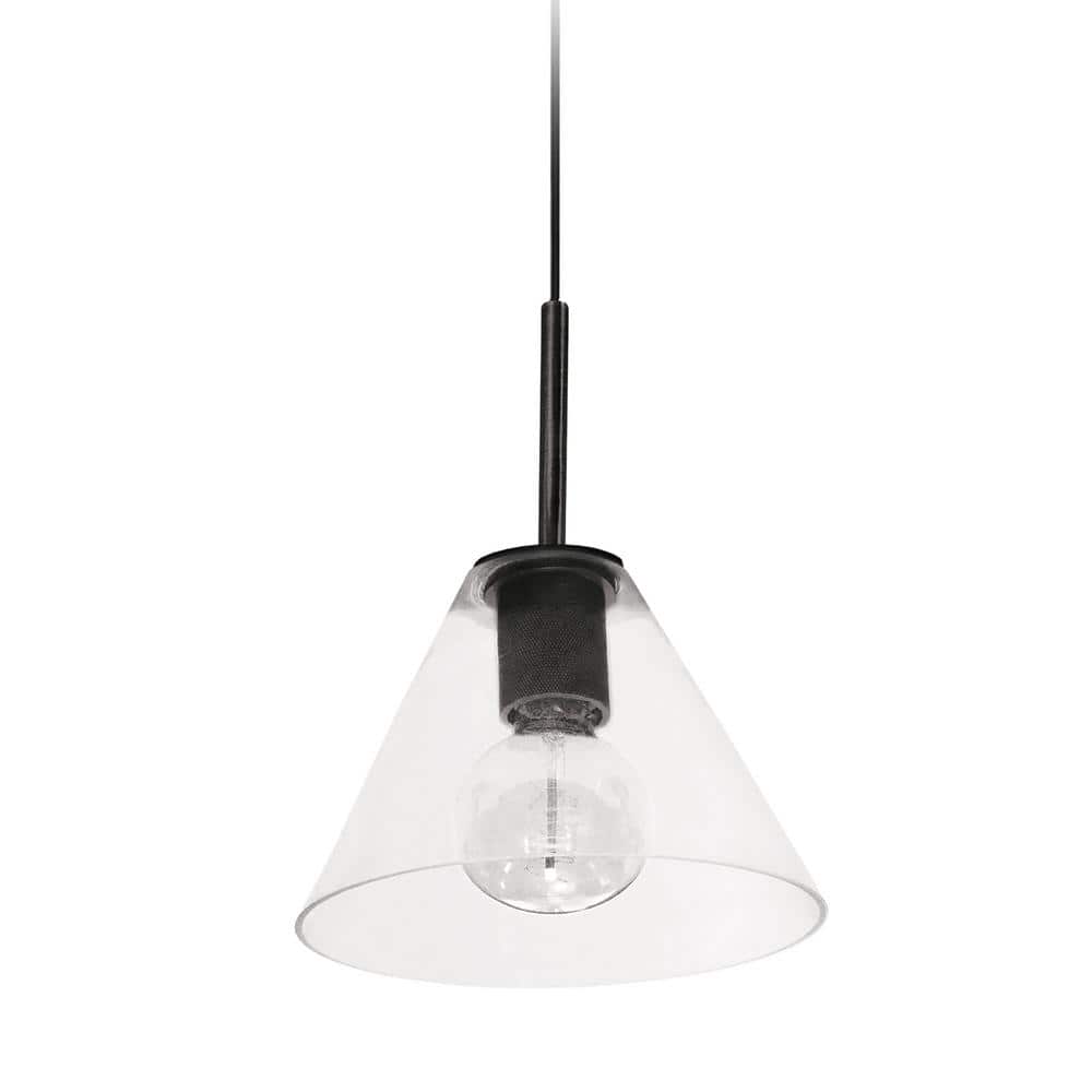 Roswell 9'' Matte Black Transitional Pendant with Clear Glass