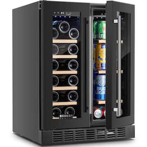 24 in. Dual Zone 17-Wine Bottles and 77-Cans Built-In and Freestanding Beverage & Wine Cooler in Black