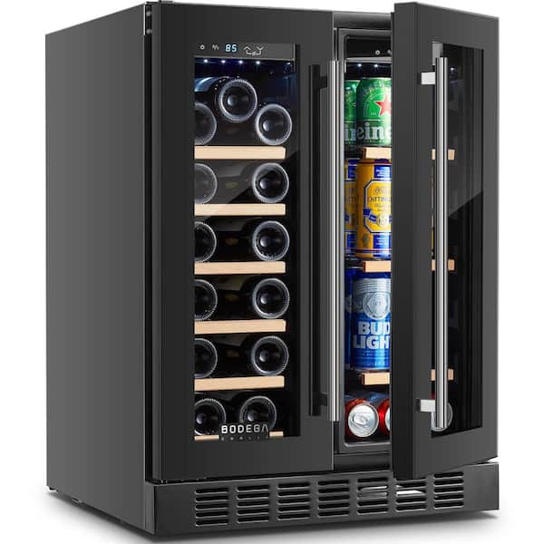 BODEGA 24 in. Dual Zone 17-Wine Bottles and 77-Cans Built-In and Freestanding Beverage & Wine Cooler in Black