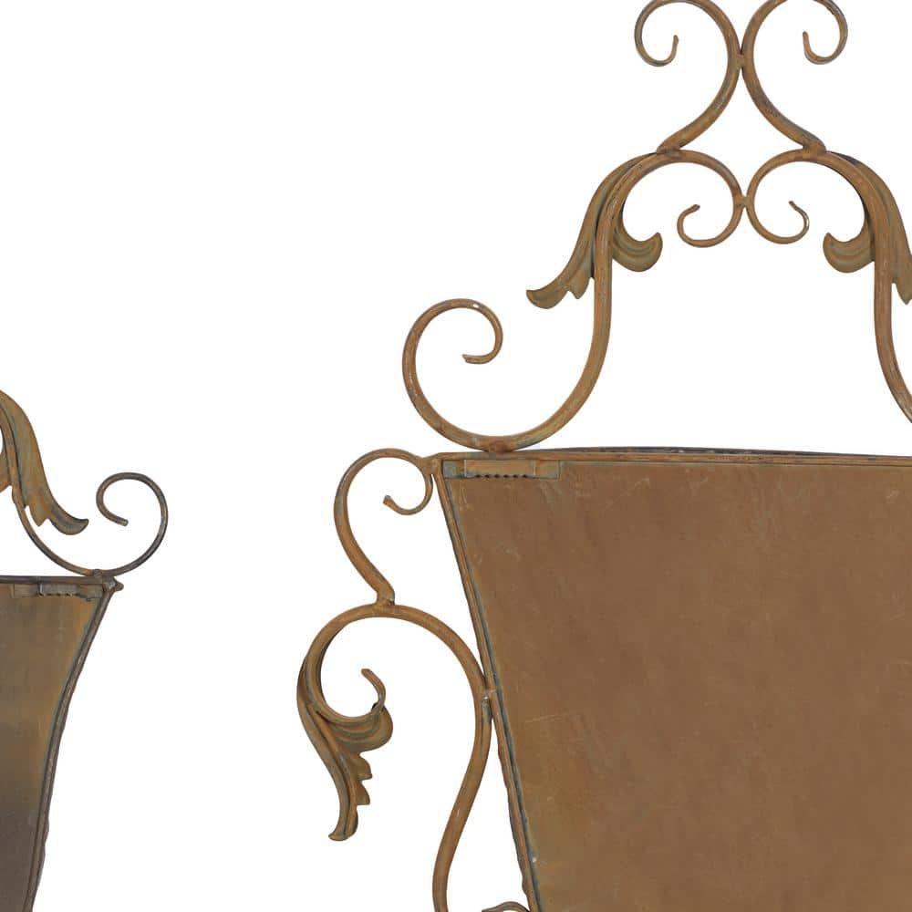 Antique Copper Scrollwork Iron Wall Planters Set of 2