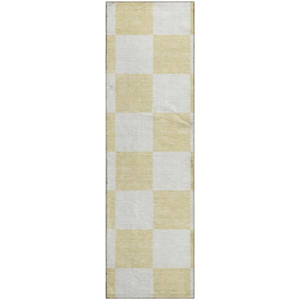 Mayfield Premium Machine Washable Abstract AMF2345 Wheat 2 ft. x 7 ft. Runner Rug
