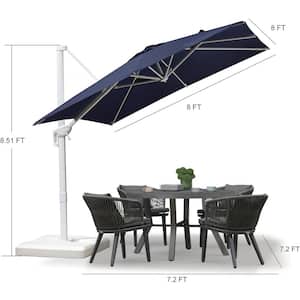 8 ft. Square Outdoor Patio Cantilever Umbrella White Aluminum Offset 360° Rotation Umbrella in Navy Blue