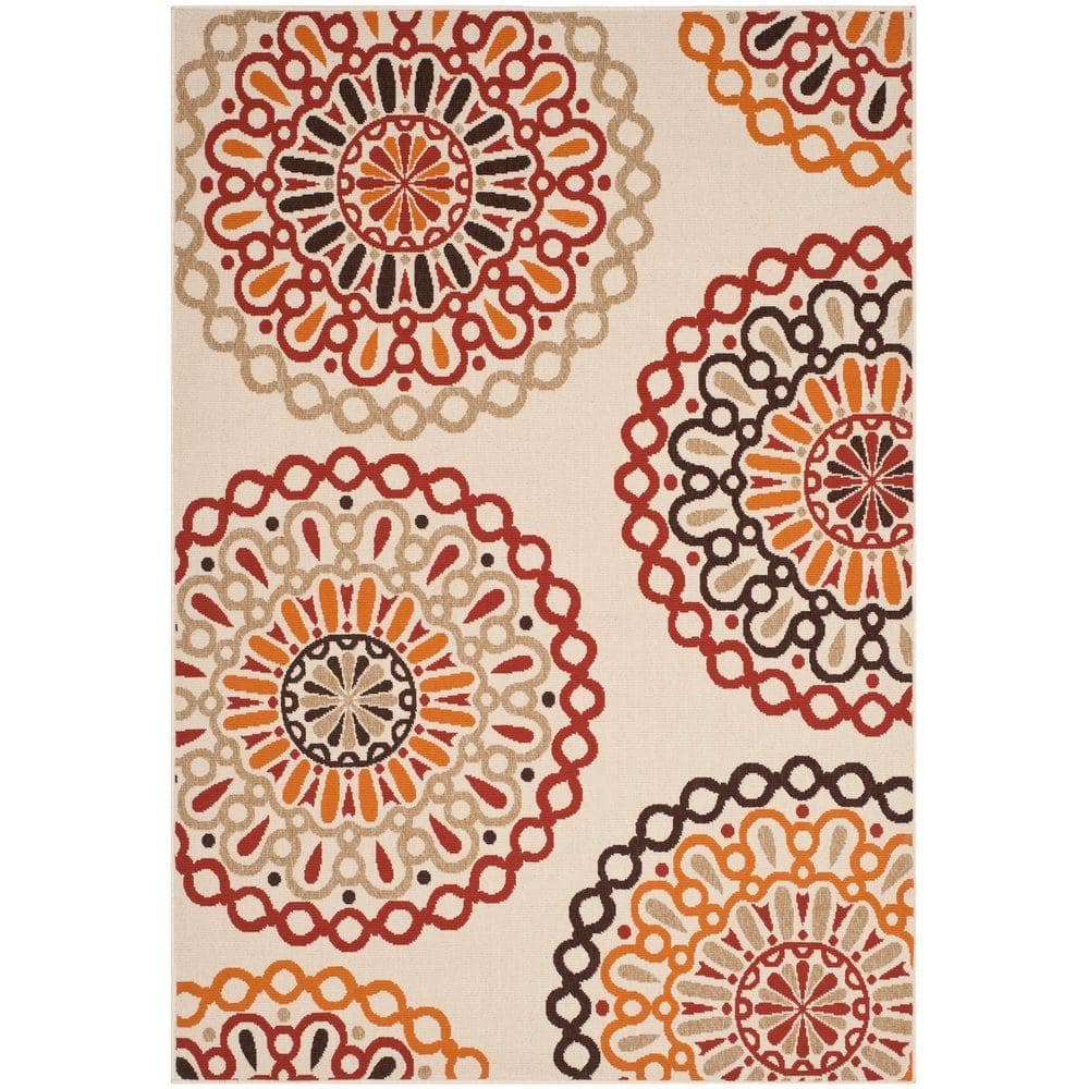 SAFAVIEH Veranda Cream/Red 8 ft. x 11 ft. Floral Indoor/Outdoor Patio
