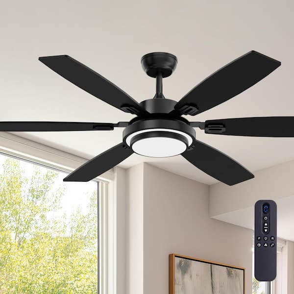 LuminFan 60 in. Indoor Black Downrod Mount Ceiling Fan with Integrated LED with Remote Control Included