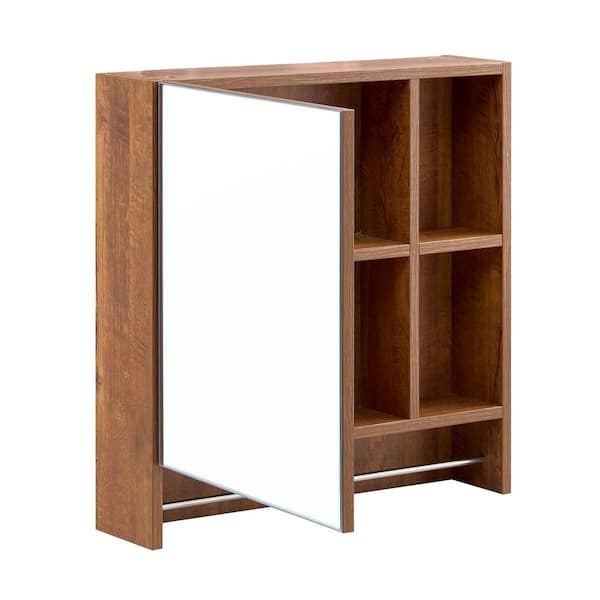 21.65 in. W x 21.26 in. H Rectangular Walnut Medicine Cabinet with Mirror with Shelves and Towel Rack