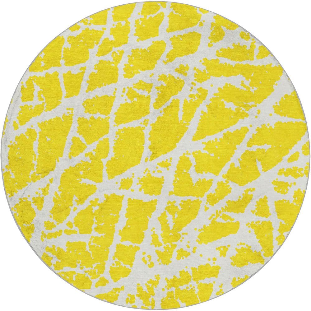 Dream Shag Premium Machine Washable Abstract ADS501 Yellow 8 ft. x 8 ft. Round Rug price history on PriceWatchPro