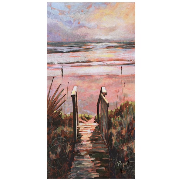 Empire Art Direct "Sunset Pathway", Beach Sunset on Silver Shagreen Wrapped canvas Unframed Wall Art, Sized 48 in. x 24 in.