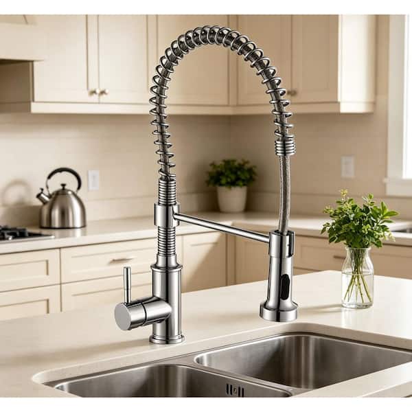 22 in Single-Handle 360 ° Spout Swivel Standard Kitchen Faucet with Dual Function Spray head in Chrome