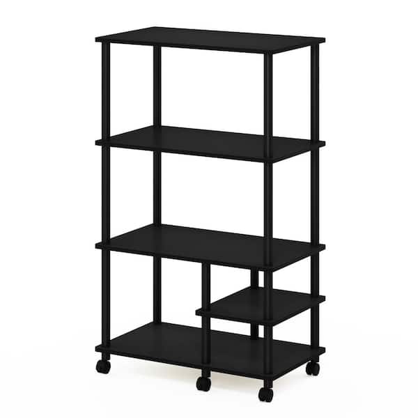 Furinno Turn-N-Tube 46 in. Tall Americano/Black Wood 4-Shelf Etagere Bookcase with Wheels