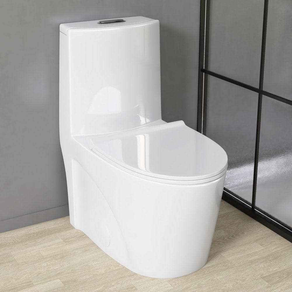 NTQ 1-Piece Toilet 1.1/1.6 GPF Water-Efficient Dual Flush Elongated 17.3 in. Toilet in White Soft Close Toilet Seat Included