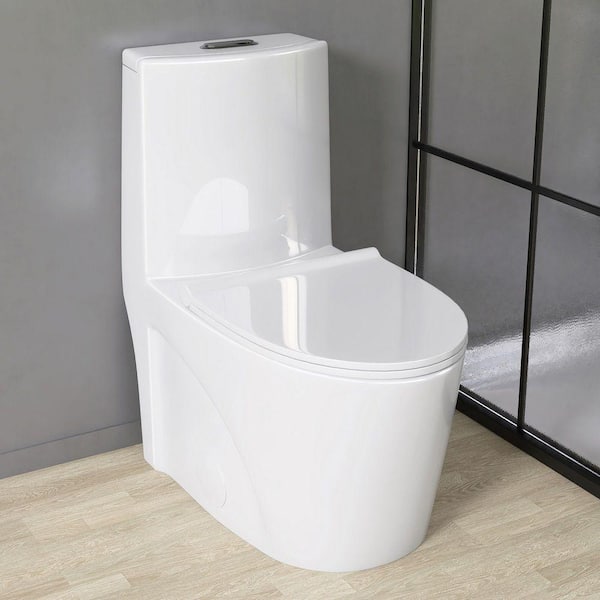 1-Piece Toilet 1.1/1.6 GPF Water-Efficient Dual Flush Elongated 17.3 in. Toilet in White Soft Close Toilet Seat Included