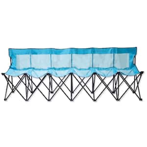 Portable 6-Seater Folding Team Sports Sideline Bench with Mesh Seat and Back (Light Blue)