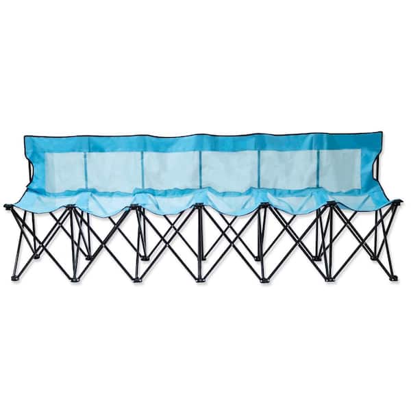 Trademark Innovations Portable 6-Seater Folding Team Sports Sideline Bench with Mesh Seat and Back (Light Blue)