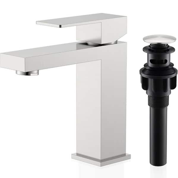 Single Handle Single Hole Bathroom Sink Faucet with Drain and Deckplate in Brushed Nickel