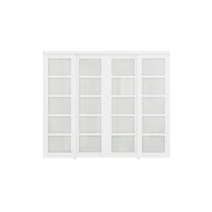96 in. x 80 in. 5-Lite Tempered Frosted Glass and White MDF Interior Closet Sliding Door with Hardware Kit