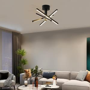 12 in. Modular LED Semi Flush Mount Ceiling Lamp Chandelier Light Fixture in Black