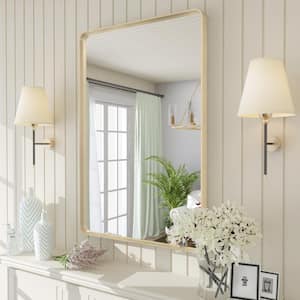 24 in. W x 36 in. H Rectangular Aluminum Alloy Framed and Tempered Glass Wall Bathroom Vanity Mirror in Brushed Gold