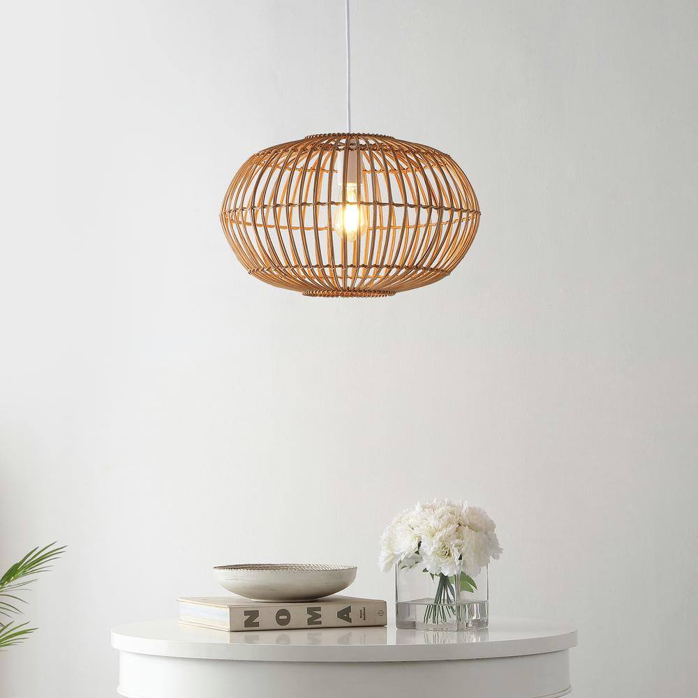 Leo 17.5" Coastal Bohemian Brown Rattan LED Pendant Light