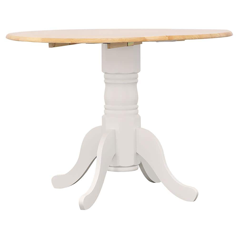 Natural Brown and White Round Extendable Wood Dining Table