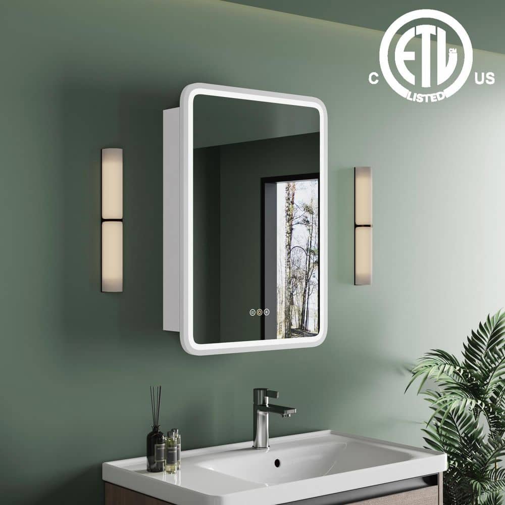 Thalia 16 in. W x 24 in. H Rectangular LED Anti-Fog Medicine Cabinet with Mirror, Recessed/Wall Mount, White, Left Hinge price history on PriceWatchPro