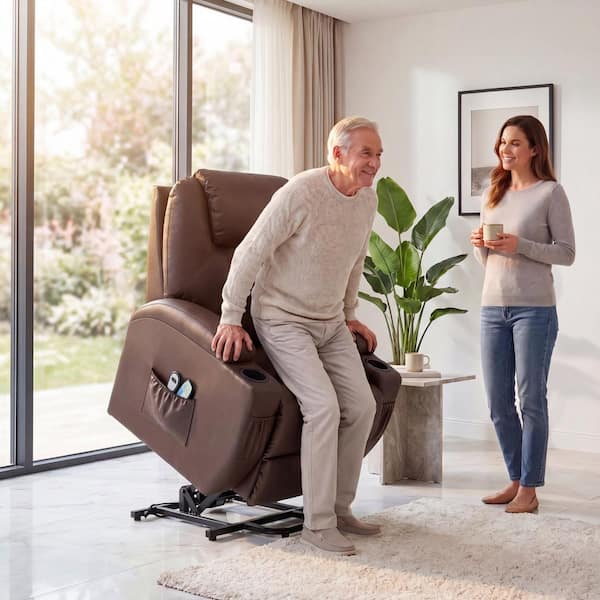 LACOO Brown PU Leather Massage Recliner Chair with Remote Control