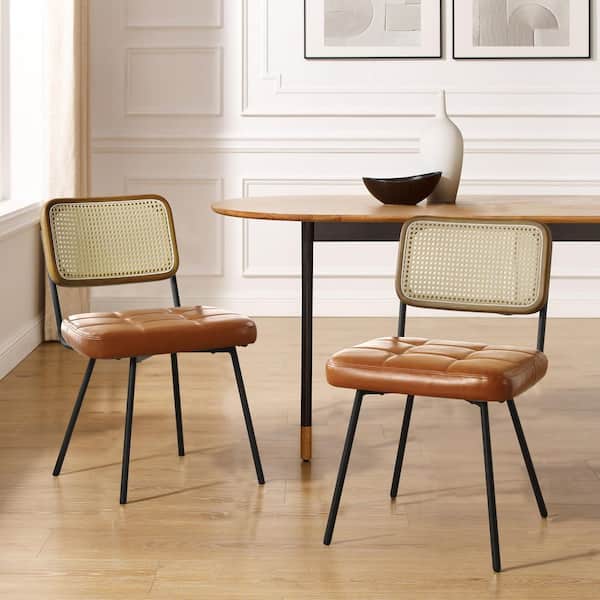 Art Leon SIASY Brown Faux Leather Accent Cane Side Chair Set of 2