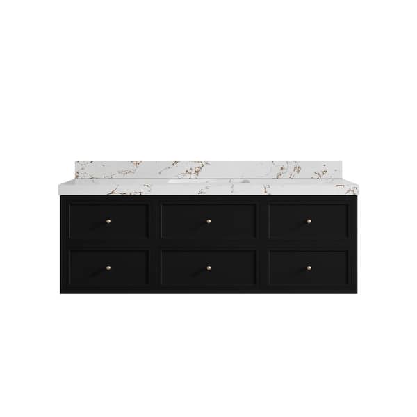 Willow Collections Roswell 60 in. Single Sink Freestanding Black Bath Vanity with Viola Brown Qt. Top Unassembled