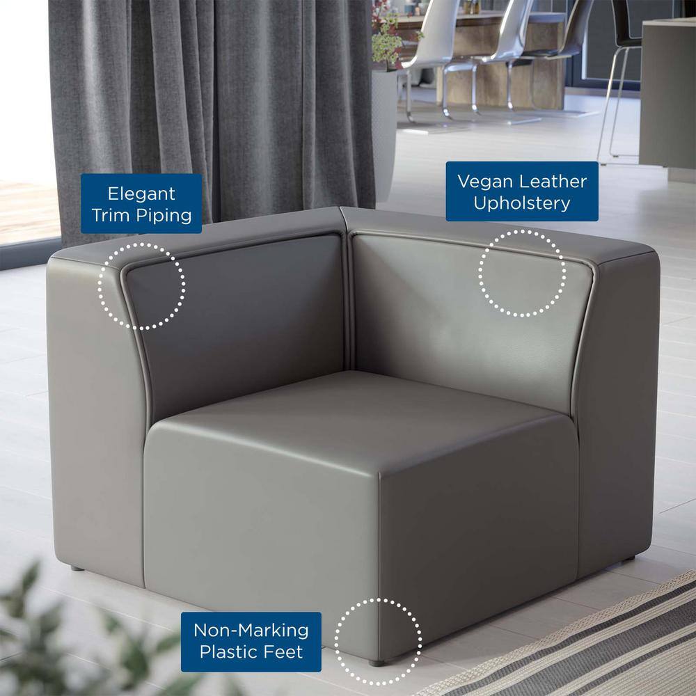 Expansive Gray Vegan Leather 37" Corner Chair with Elegant Piping