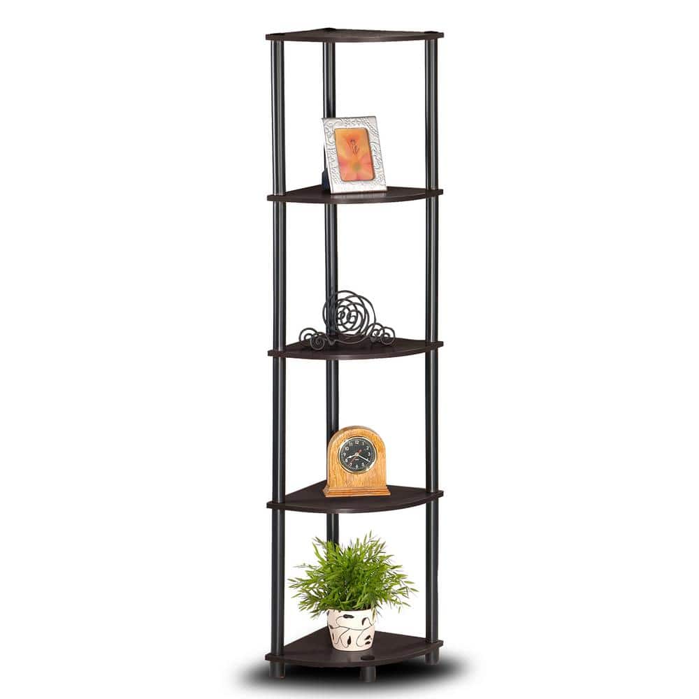 Espresso/Black 5-Tier Corner Floor Mount Water Resistant Shelf