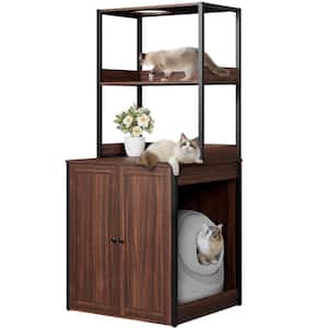 Large Cat Litter Box Enclosure Furniture with Shelves, Cat Washroom Furniture Cat House for Smart Litter Box, in walnut