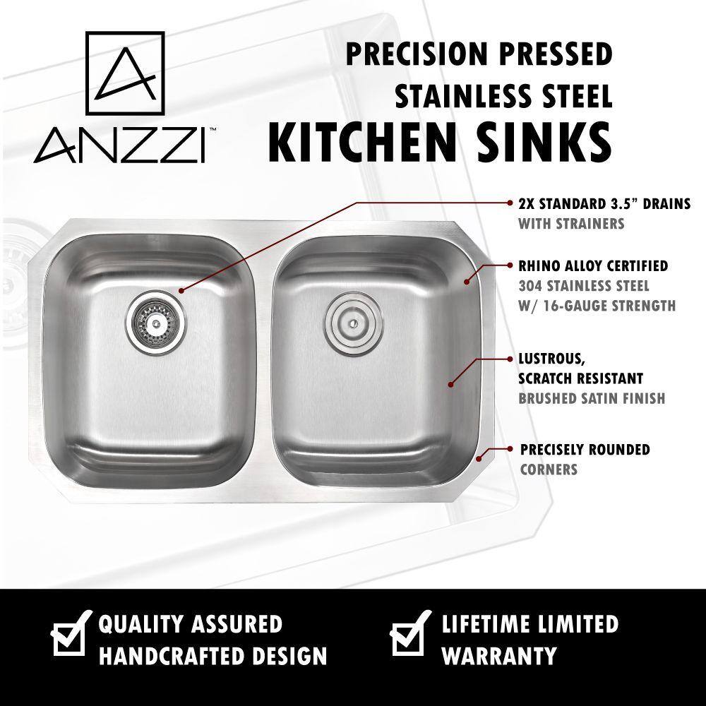 Moore 32'' Double Bowl Stainless Steel Undermount Kitchen Sink
