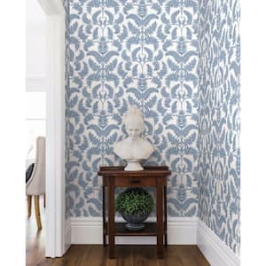 60.75 sq ft Blue Royal Fern Damask Pre-Pasted Wallpaper