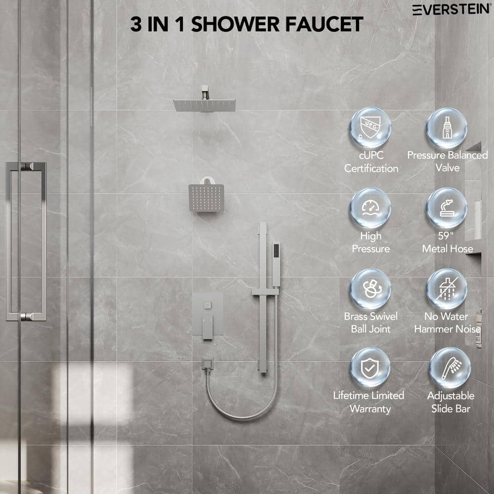 Brushed Nickel Dual Rainfall Shower System with Handheld Spray