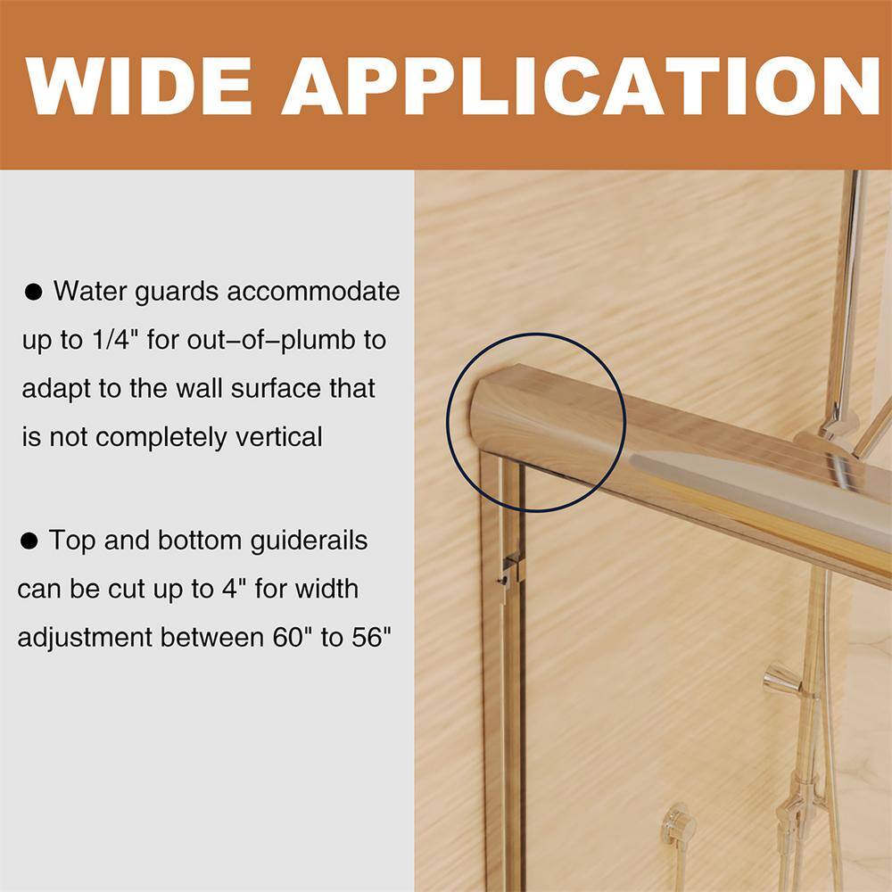 60'' Chrome Framed Sliding Shower Door with Clear Glass