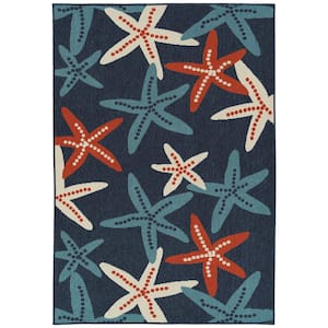 Amalie Collection Navy 5 ft. x 7 ft. 6 in. Rectangle Indoor/Outdoor Area Rug