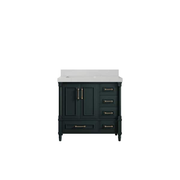 Willow Collections Hudson 36 in. W x 22 in. D x 36 in. H Left Offset Sink Bath Vanity in Dark Green with 2 in Carrara Quartz Top