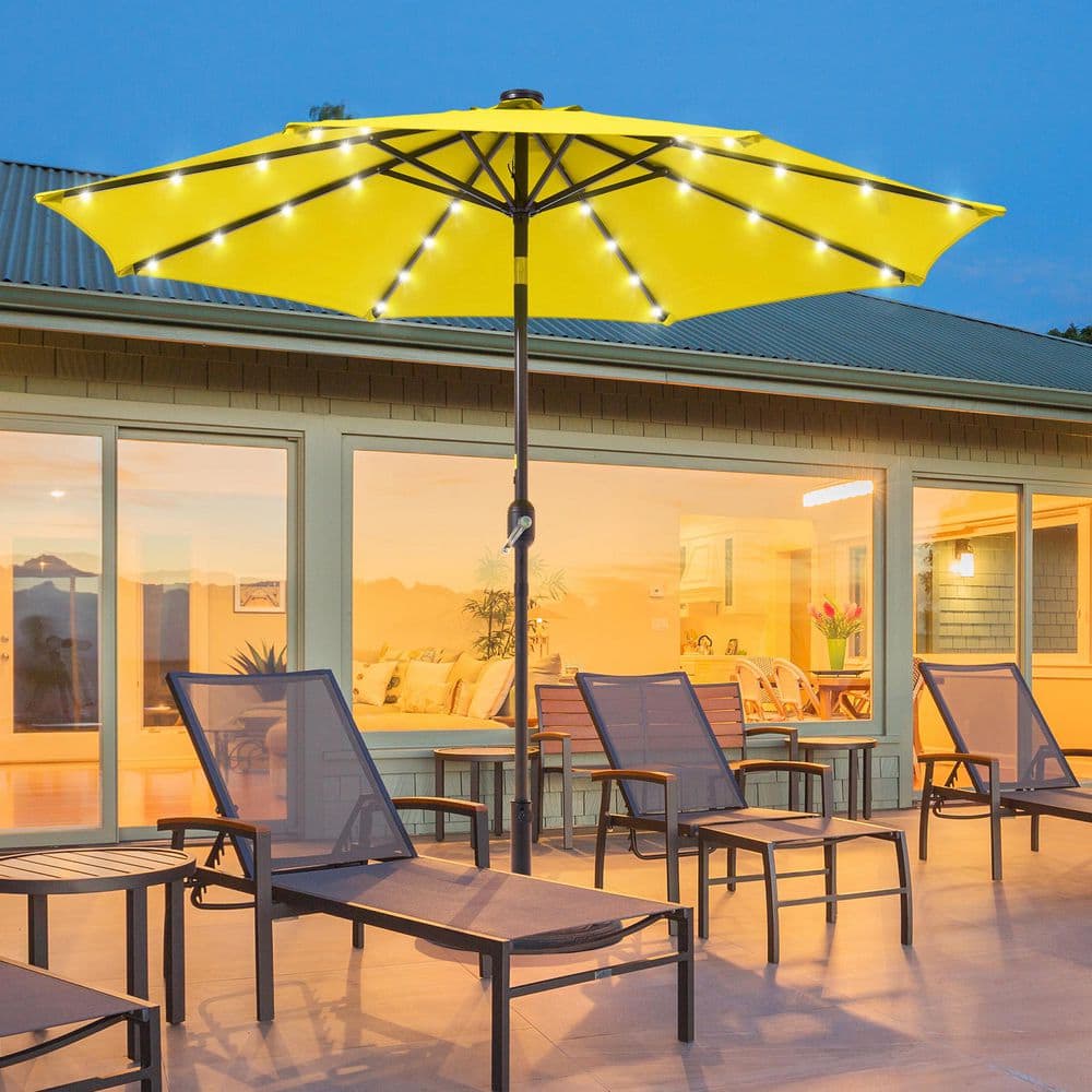 SANLUCE 9 ft. LED Round Patio Umbrella with Large Canopy