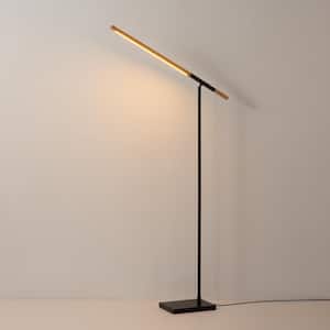 75 in. Matte Black 1-Light Smart Dimmable Standard Floor Lamp For Living Room With Clear Glass Wood Rectangular Shade