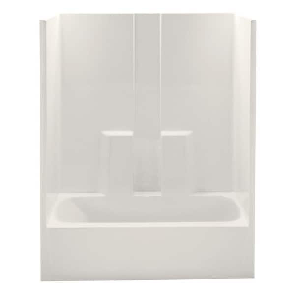 Aquatic Everyday 60 in. x 32 in. x 78.3 in. 1-Piece Bath and Shower Kit with Right Drain in Bone
