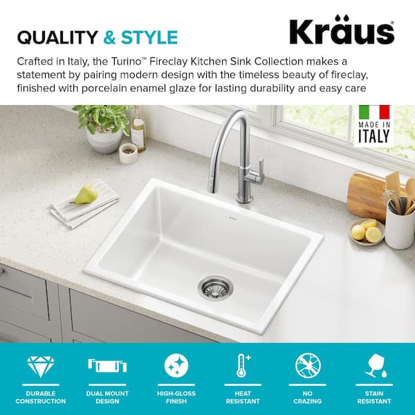Turino White Fireclay 23.88 in. Single Bowl Drop-In/Undermount Kitchen Sink