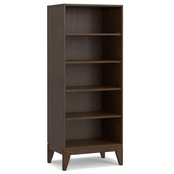 Harper 66 in. Tall Walnut Brown SOLID HARD WOOD 5-Shelf 5 Shelf Bookcase