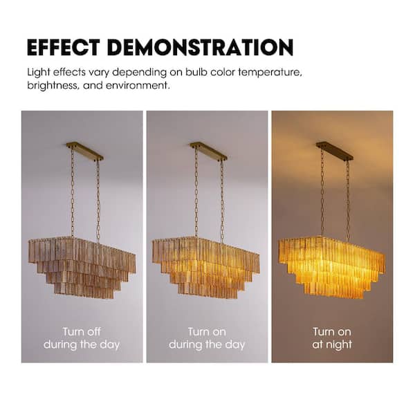 Ecogleam 47 in. 17-Light Gold Rectangle Dining Room Chandelier