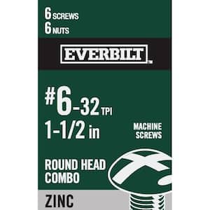 #6-32 x 1-1/2 in. Combo Round Head Zinc Plated Machine Screw (6-Pack)