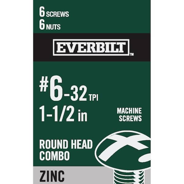 Everbilt #6-32 x 1-1/2 in. Combo Round Head Zinc Plated Machine Screw (6-Pack)