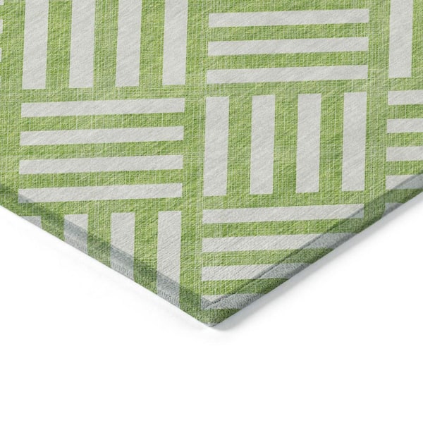 Lime Green, Ivory 10 ft. x 14 ft. Woven Geometric Polyester Rectangle Indoor/Outdoor Area Rug