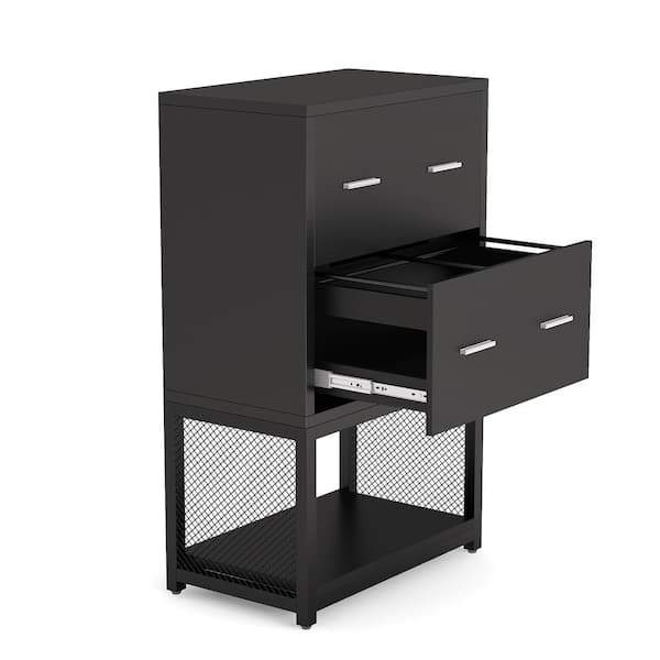 Black Steel 2 Drawer Compact Vertical Metal Filing File Cabinet Shelf Organizer 