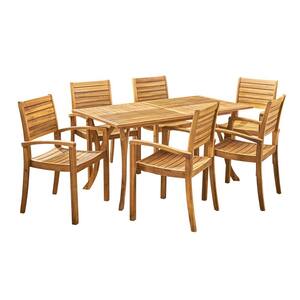 Anchor Teak Brown 7-Piece Wood Outdoor Patio Dining Set