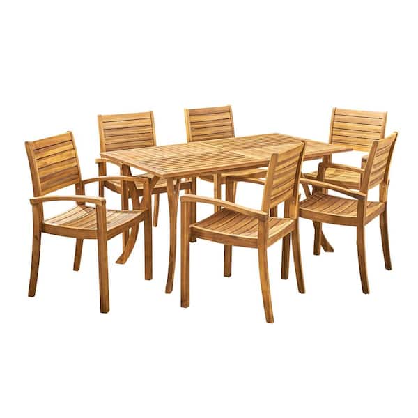Anchor Teak Brown 7-Piece Wood Outdoor Patio Dining Set