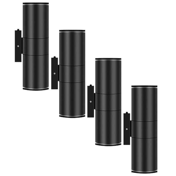 GMGSROM 11.5 in. Black Aluminum Modern Dusk to Dawn Outdoor Cylinder LED Wall Lantern Scone (Set of 4)